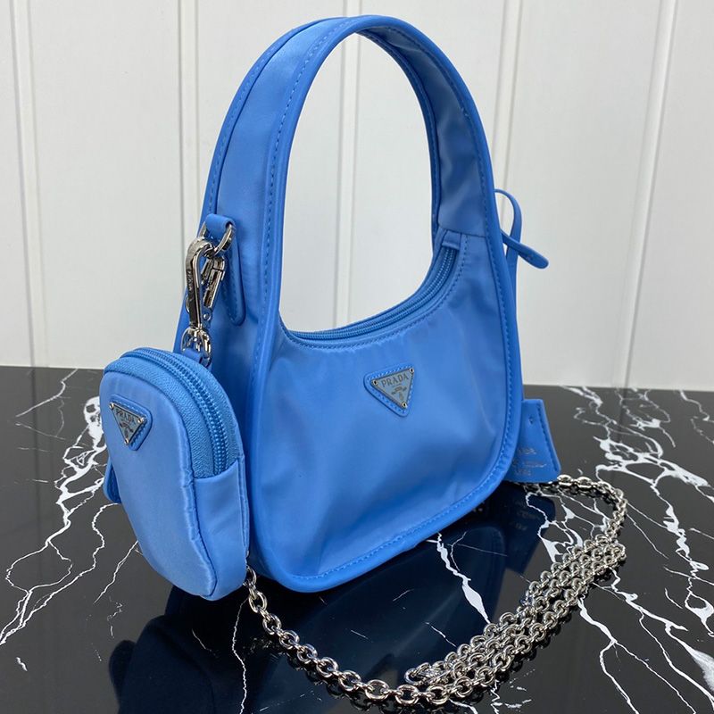 Prada 1BC114 Nylon Hobo Bag In Blue