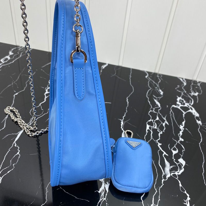 Prada 1BC114 Nylon Hobo Bag In Blue