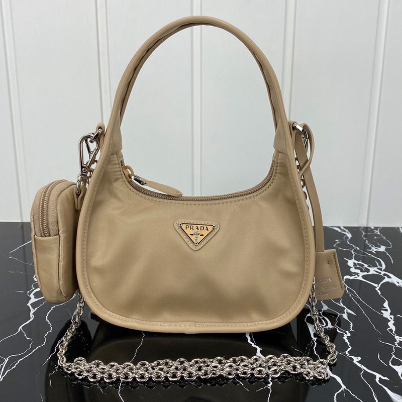 Prada 1BC114 Nylon Hobo Bag In Khaki