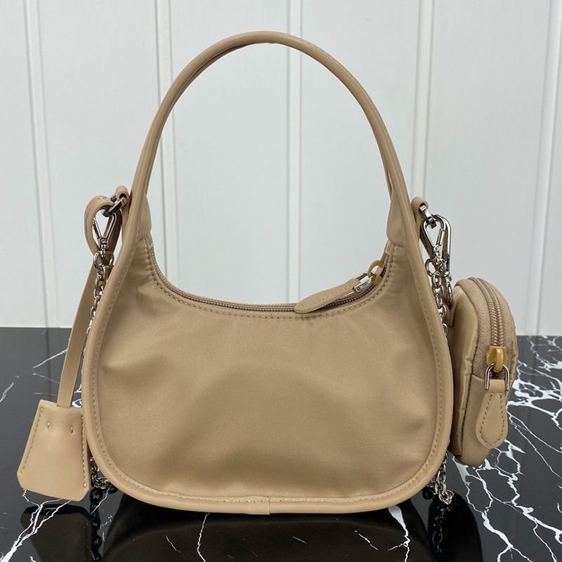 Prada 1BC114 Nylon Hobo Bag In Khaki