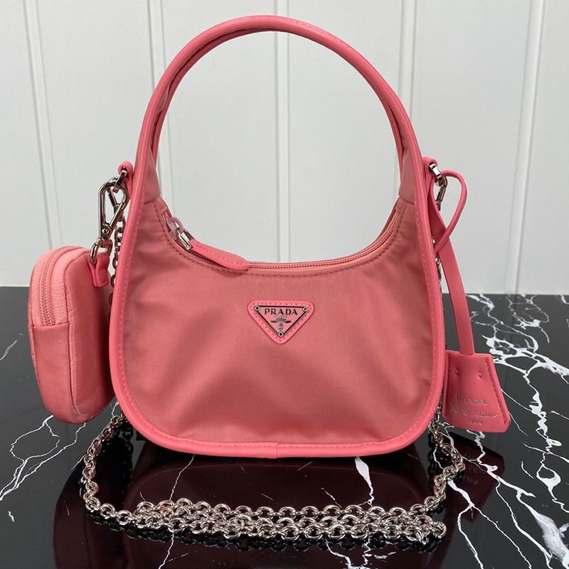 Prada 1BC114 Nylon Hobo Bag In Pink