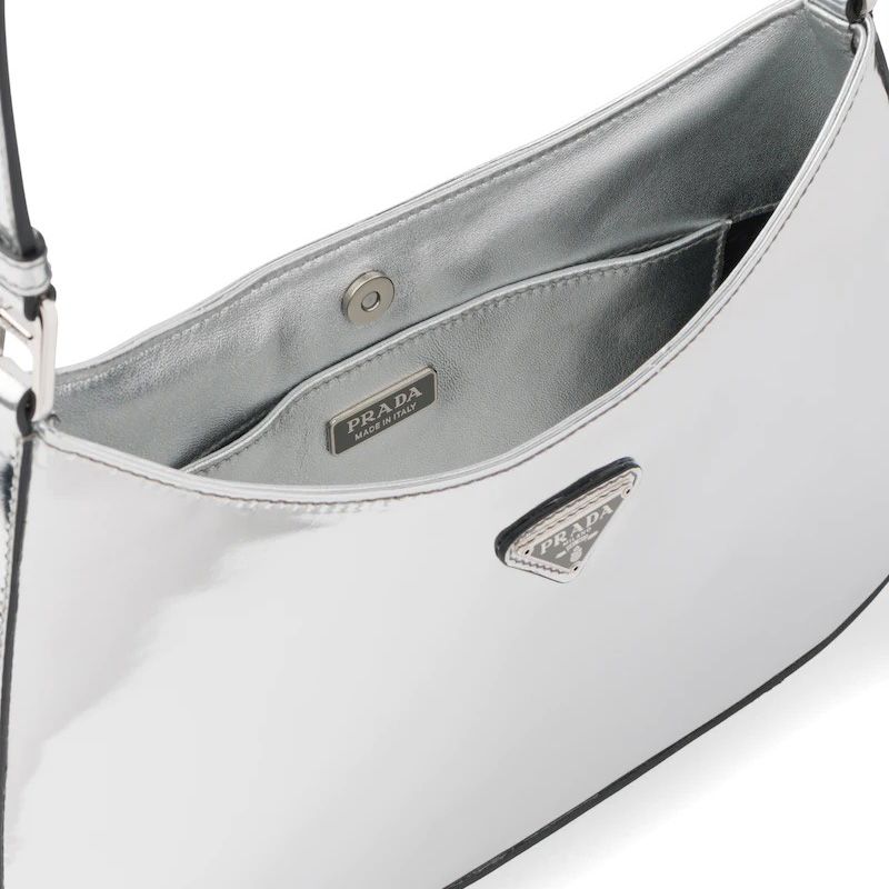 Prada 1BC499 Brushed Leather Cleo Bag Silver