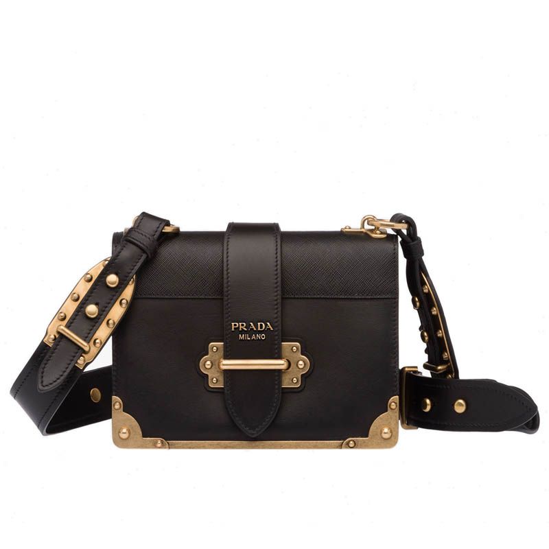 Prada 1BD045 Calf Leather Cahier Bag In Black