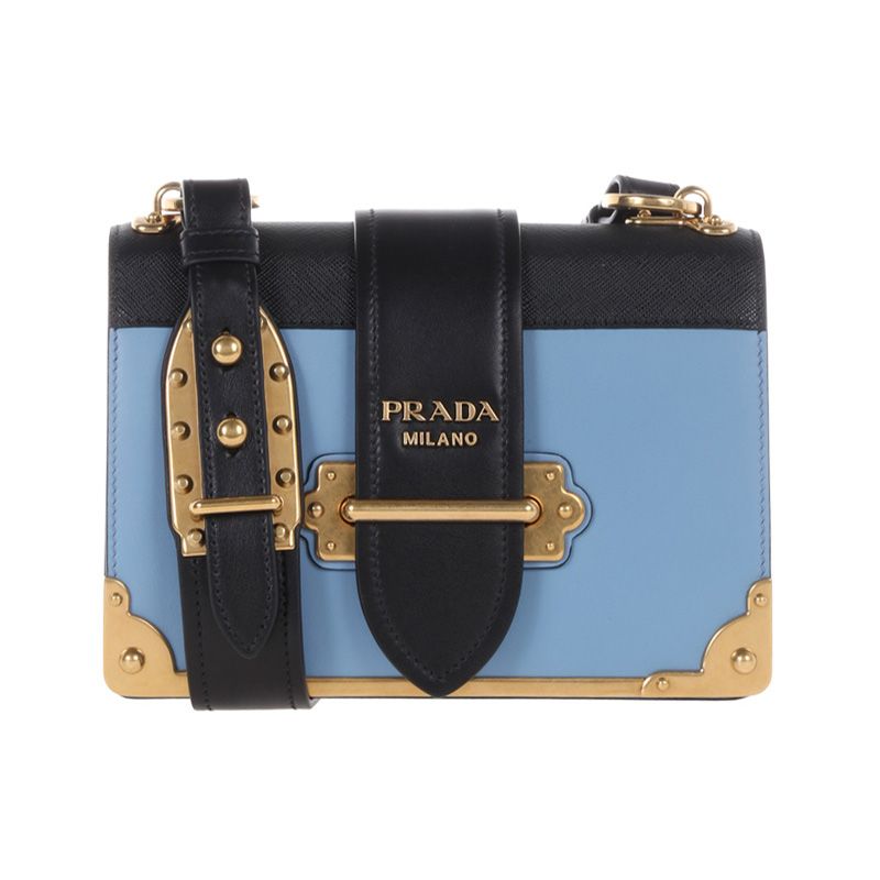 Prada 1BD045 Calf Leather Cahier Bag In Sky Blue