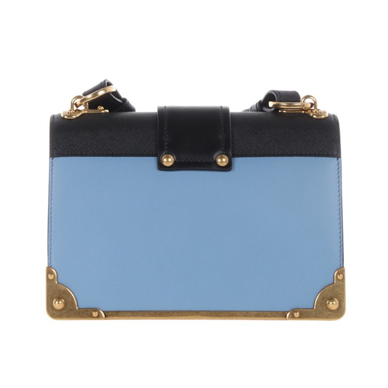 Prada 1BD045 Calf Leather Cahier Bag In Sky Blue