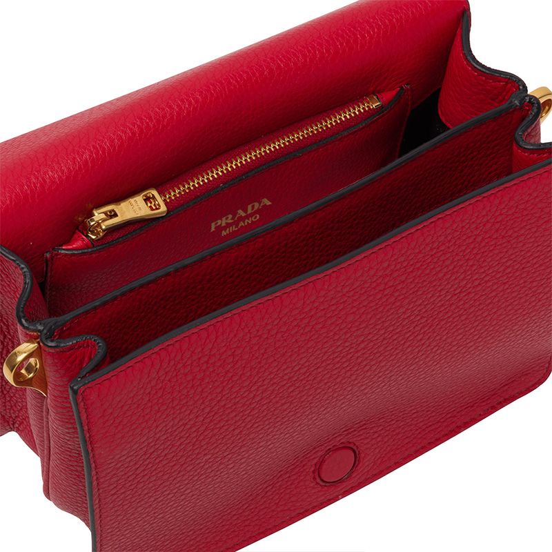 Prada 1BD102 Calf Leather Shoulder Bag In Red