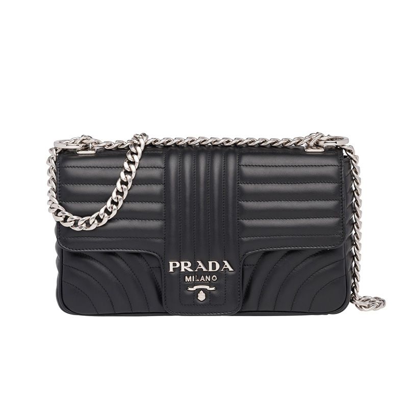 Prada 1BD108 Calf Leather Diagramme Bag In Black