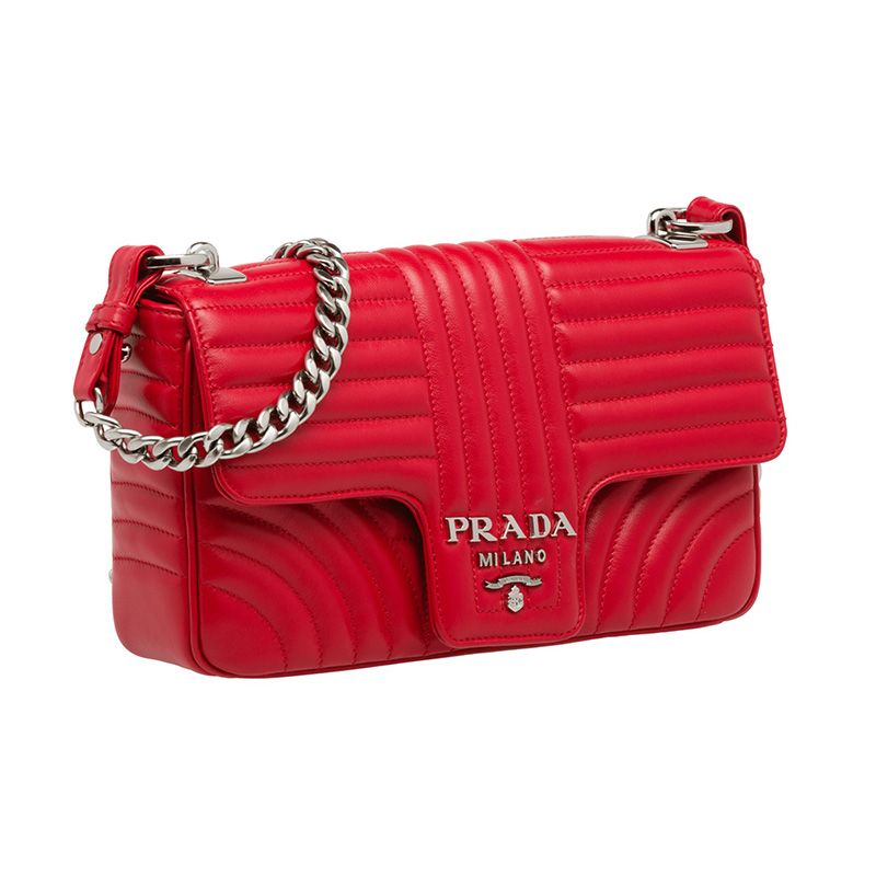 Prada 1BD108 Calf Leather Diagramme Bag In Red