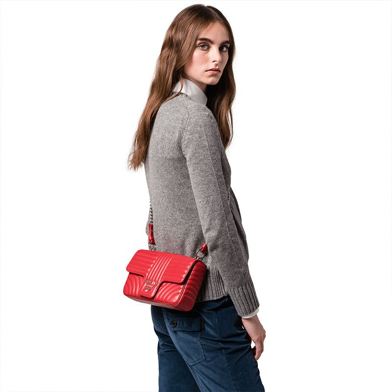 Prada 1BD108 Calf Leather Diagramme Bag In Red