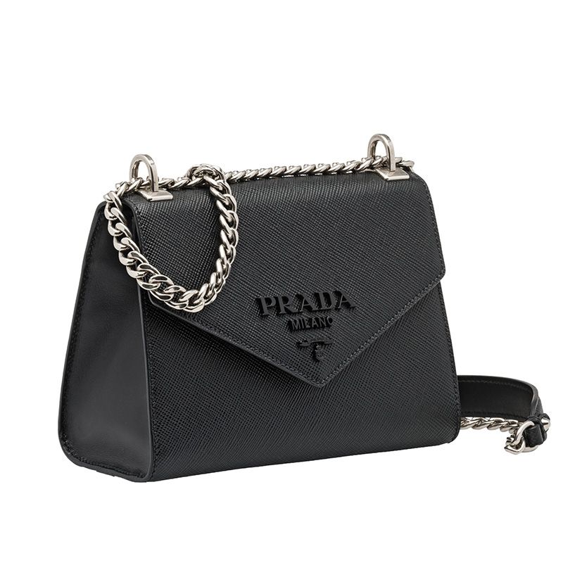 Prada 1BD127 Saffiano Leather Monochrome Bag In Black