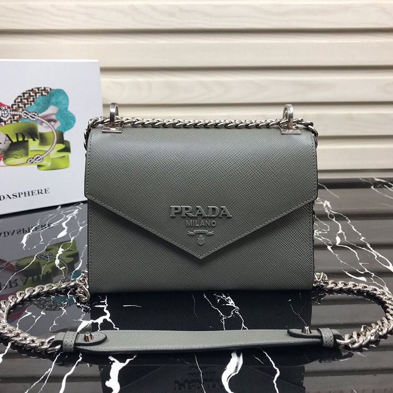 Prada 1BD127 Saffiano Leather Monochrome Bag In Grey