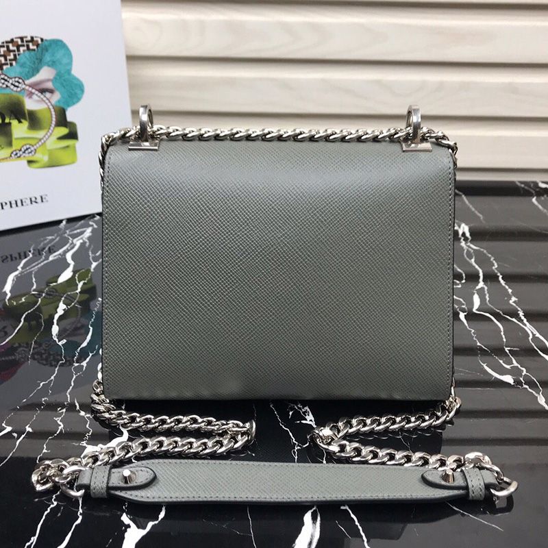 Prada 1BD127 Saffiano Leather Monochrome Bag In Grey