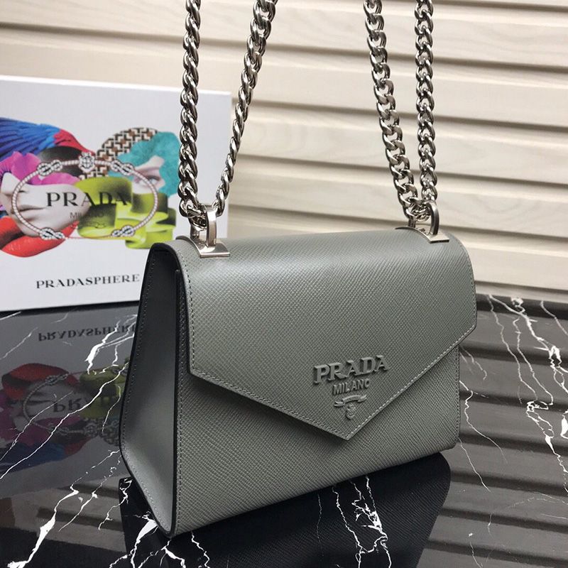 Prada 1BD127 Saffiano Leather Monochrome Bag In Grey