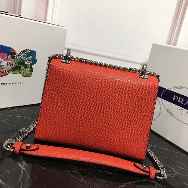 Prada 1BD127 Saffiano Leather Monochrome Bag In Orange