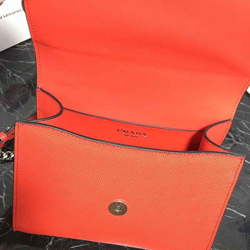 Prada 1BD127 Saffiano Leather Monochrome Bag In Orange