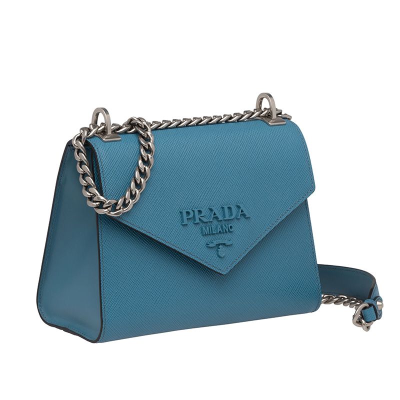 Prada 1BD127 Saffiano Leather Monochrome Bag In Sky Blue