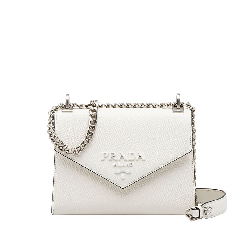 Prada 1BD127 Saffiano Leather Monochrome Bag In White