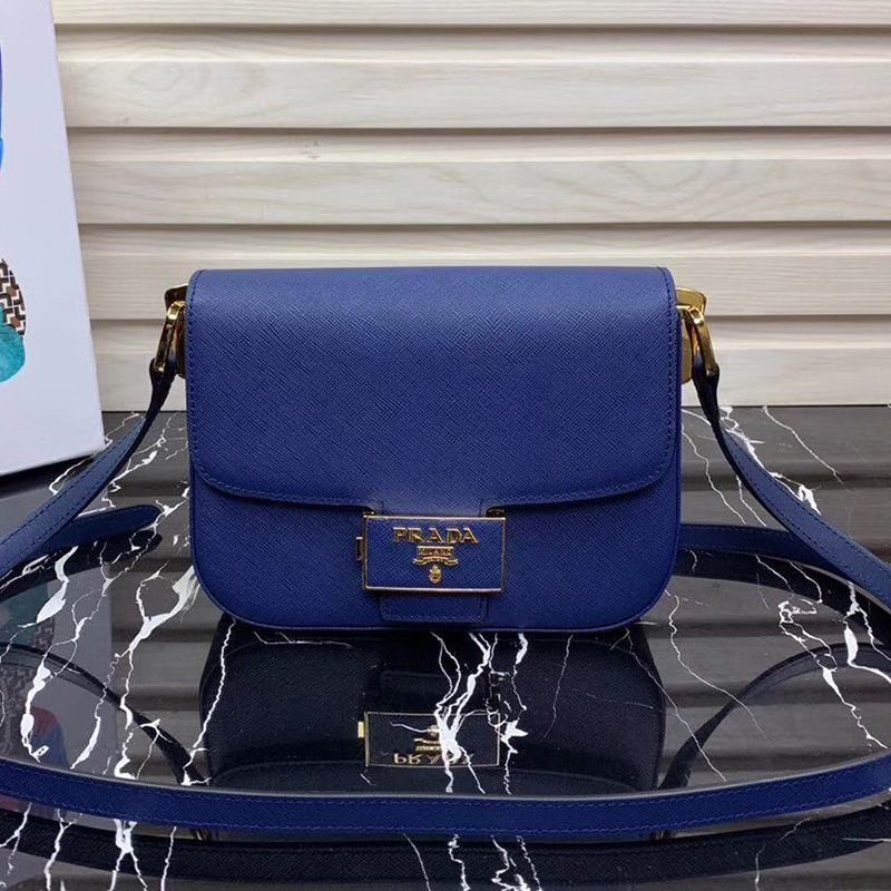 Prada 1BD217 Saffiano Leather Embleme Bag In Blue