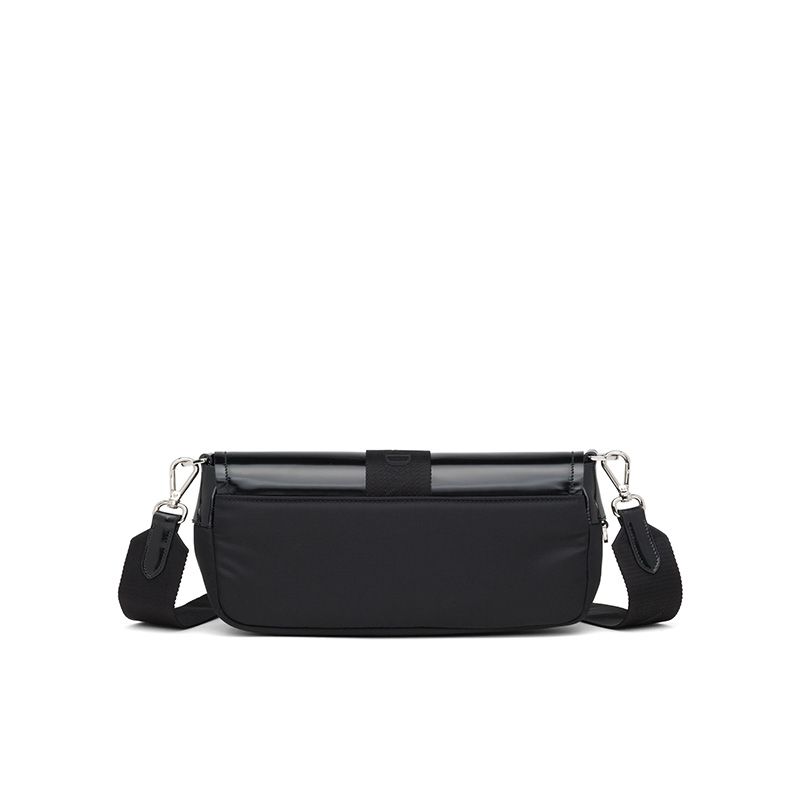 Prada 1BD295 Nylon And Brushed Leather Pocket Bag In Black