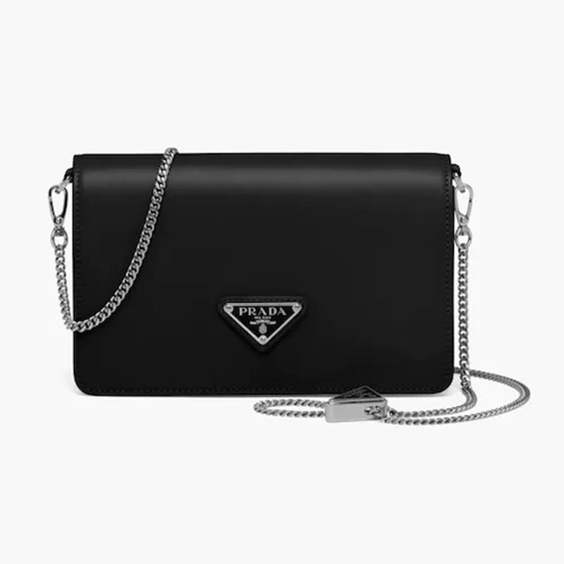 Prada 1BD307 Brushed Leather Shoulder Bag In Black