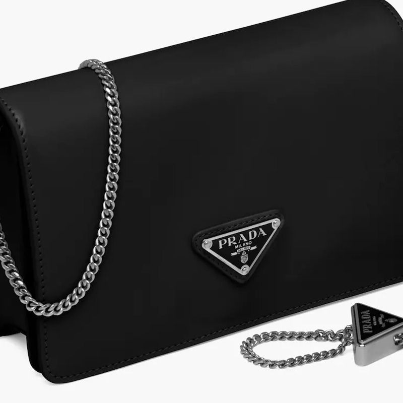 Prada 1BD307 Brushed Leather Shoulder Bag In Black