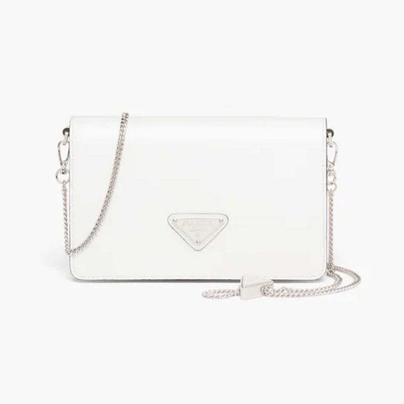 Prada 1BD307 Brushed Leather Shoulder Bag In White