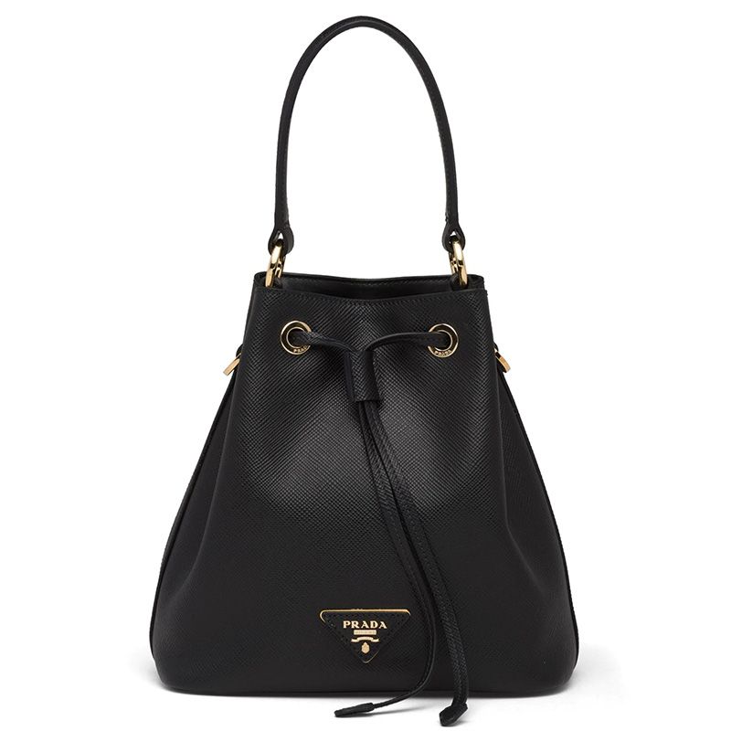 Prada 1BE032 Saffiano Leather Bucket Bag In Black