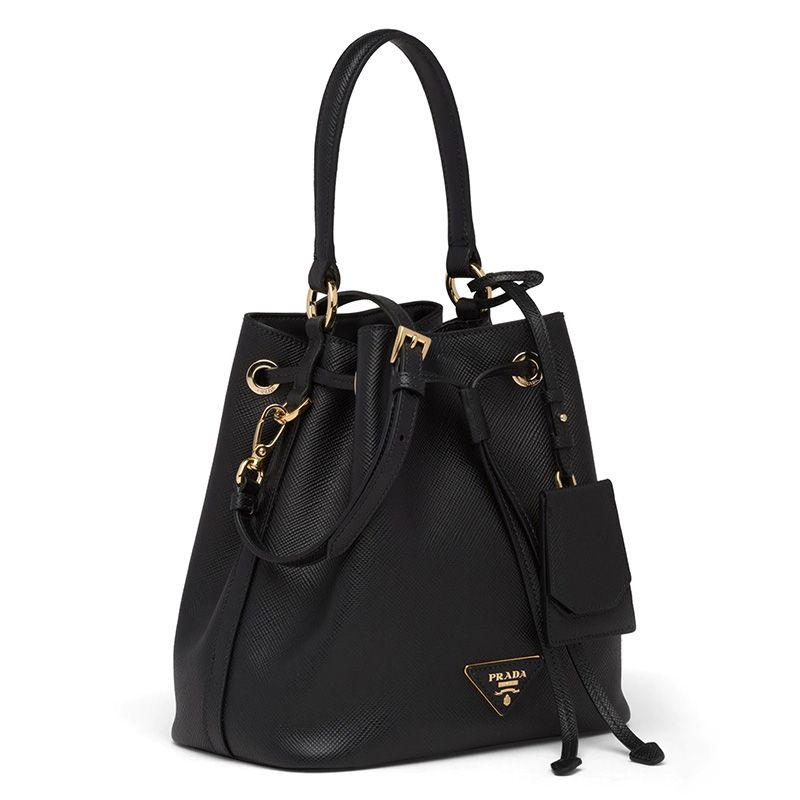 Prada 1BE032 Saffiano Leather Bucket Bag In Black