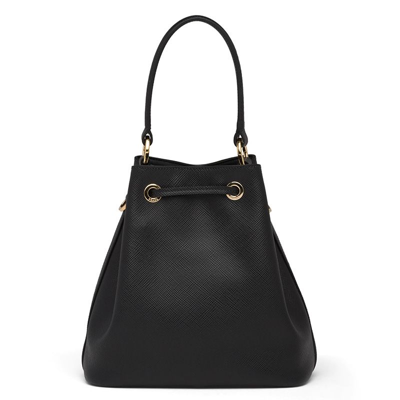 Prada 1BE032 Saffiano Leather Bucket Bag In Black