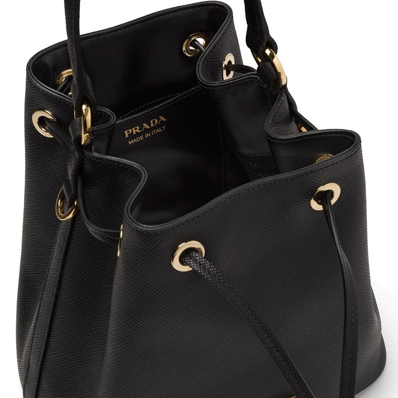 Prada 1BE032 Saffiano Leather Bucket Bag In Black