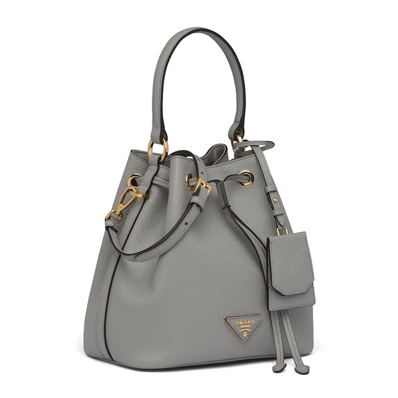 Prada 1BE032 Saffiano Leather Bucket Bag In Grey