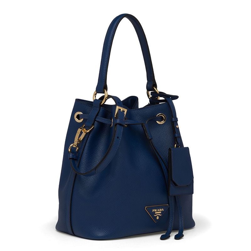 Prada 1BE032 Saffiano Leather Bucket Bag In Navy Blue