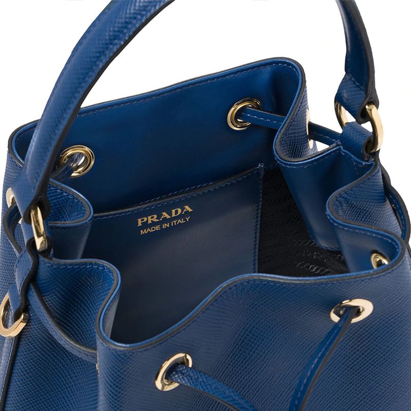 Prada 1BE032 Saffiano Leather Bucket Bag In Navy Blue