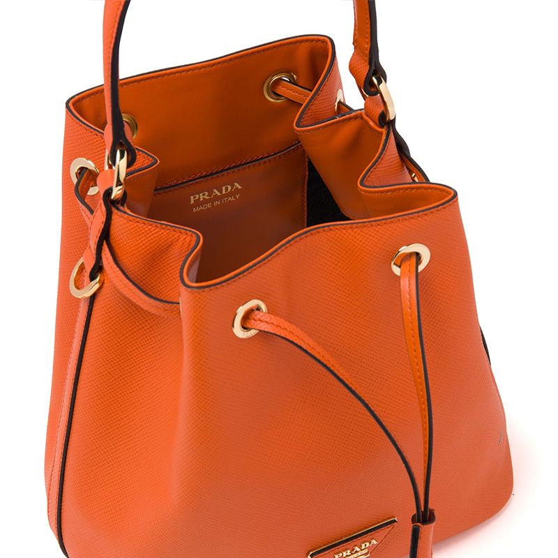 Prada 1BE032 Saffiano Leather Bucket Bag In Orange