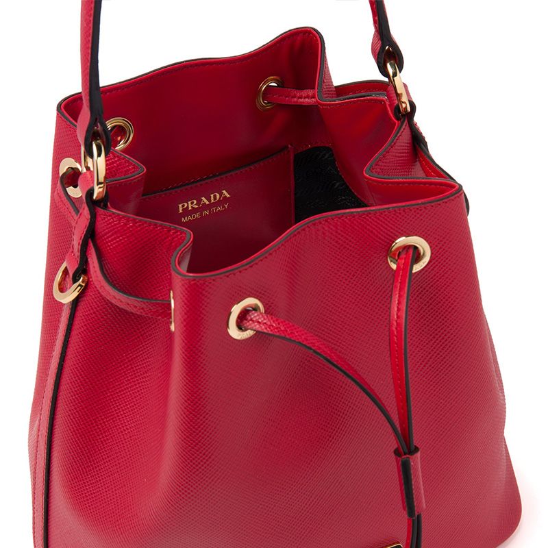 Prada 1BE032 Saffiano Leather Bucket Bag In Red