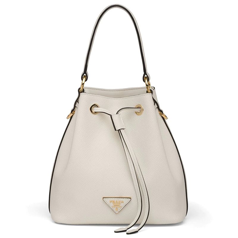 Prada 1BE032 Saffiano Leather Bucket Bag In White