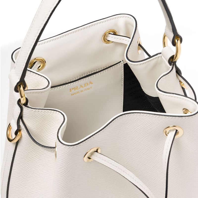 Prada 1BE032 Saffiano Leather Bucket Bag In White