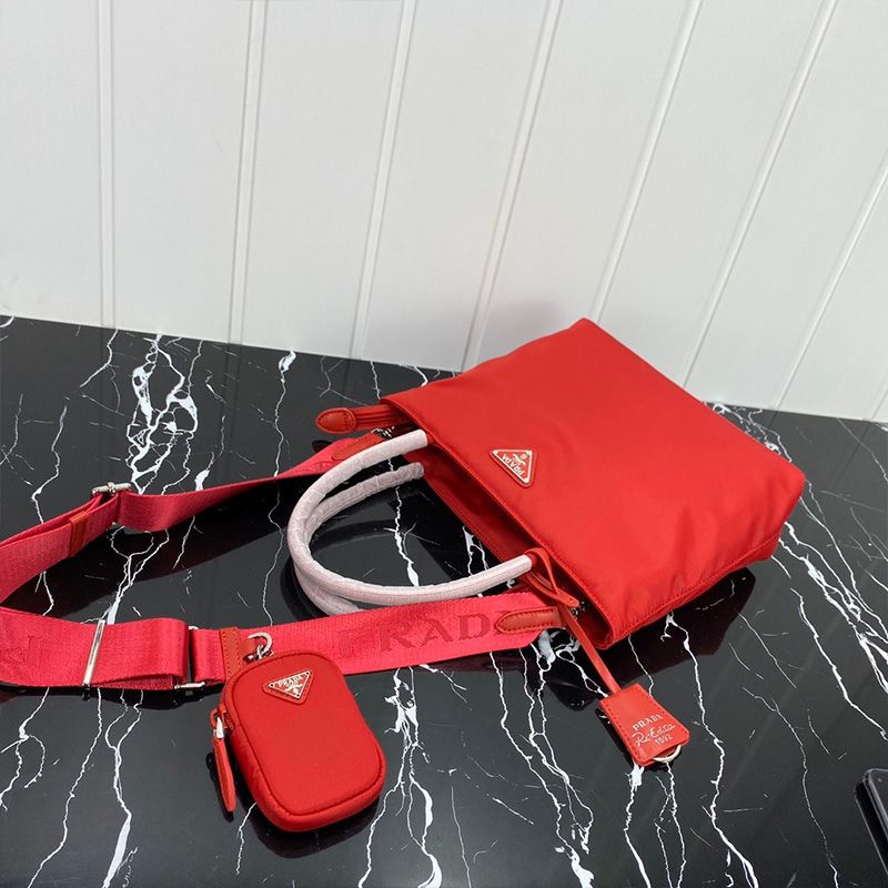 Prada 1BG320 Flat Bow Nylon Bag In Red