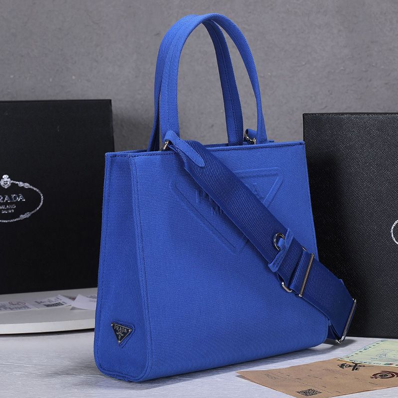 Prada 1BG382 Large Drill Tote In Blue