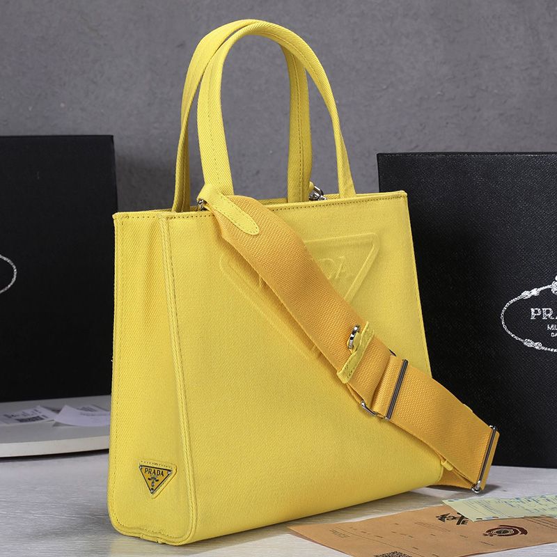 Prada 1BG382 Large Drill Tote In Yellow