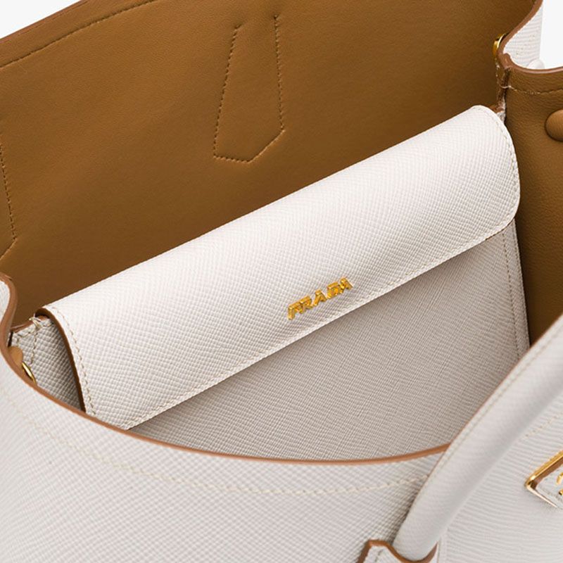 Prada 1BG756 Saffiano Leather Double Bag In White