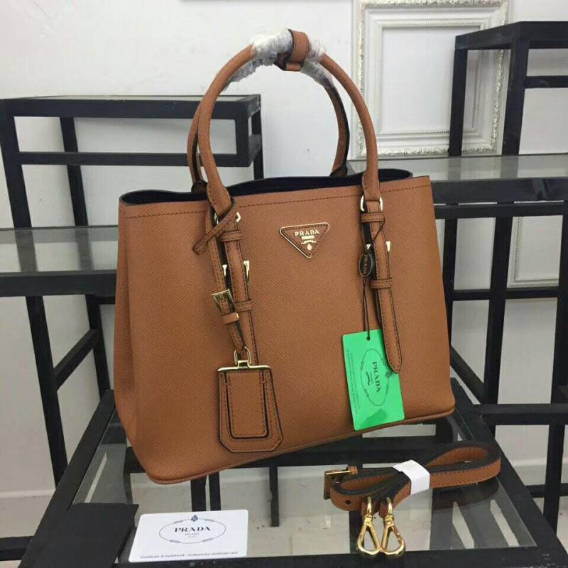 Prada 1BG820 Saffiano Leather Double Bag In Brown