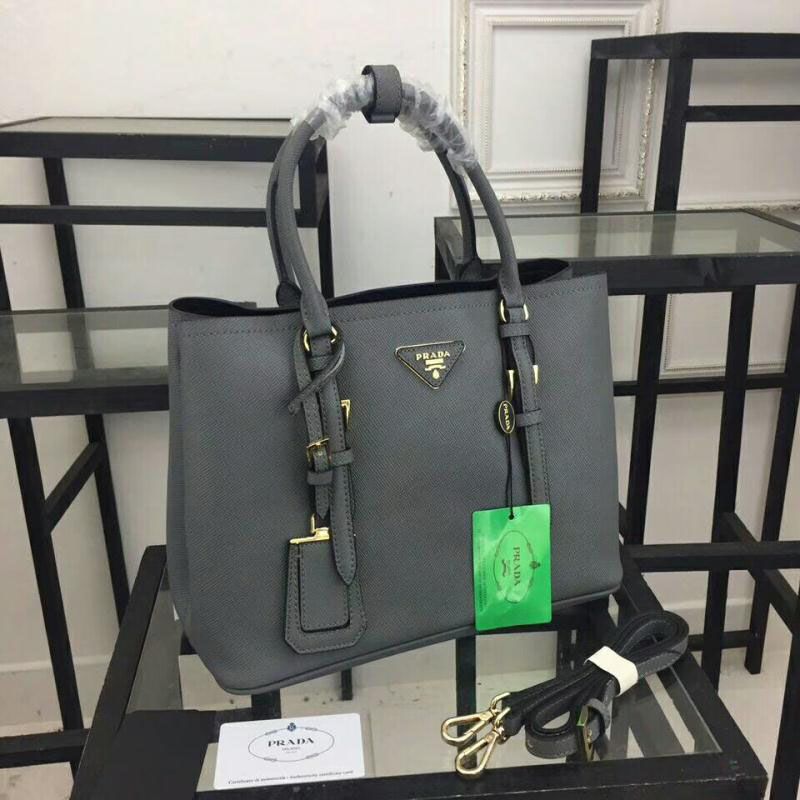 Prada 1BG820 Saffiano Leather Double Bag In Grey