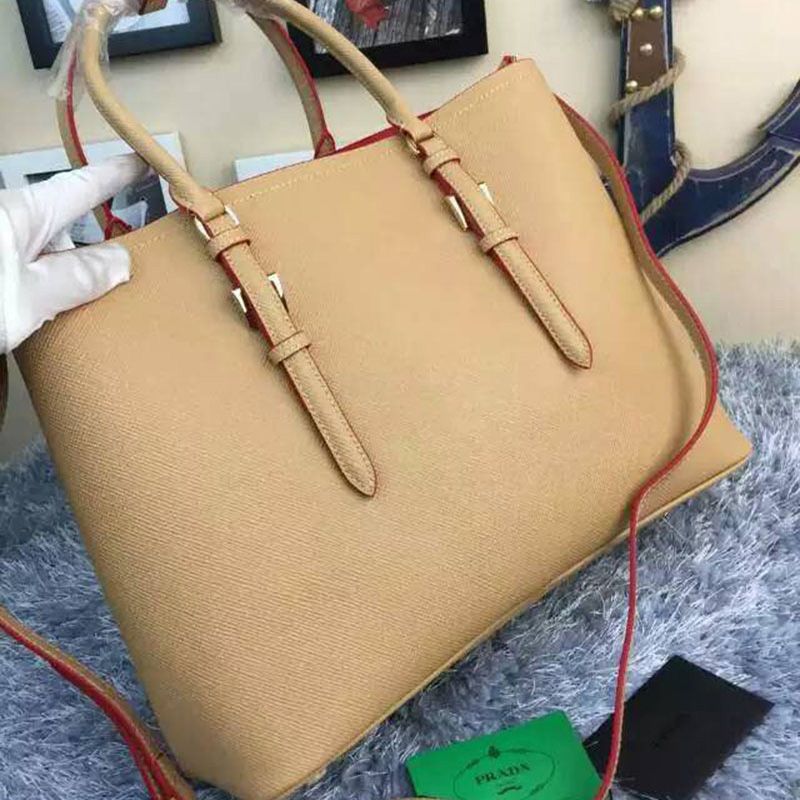 Prada 1BG820 Saffiano Leather Double Bag In Khaki