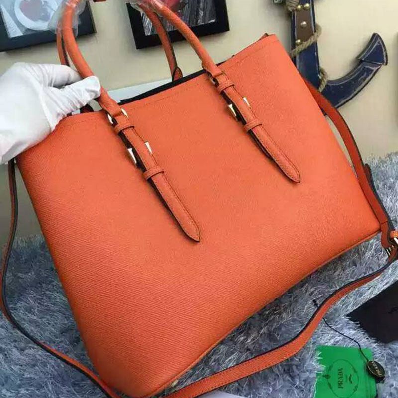 Prada 1BG820 Saffiano Leather Double Bag In Orange