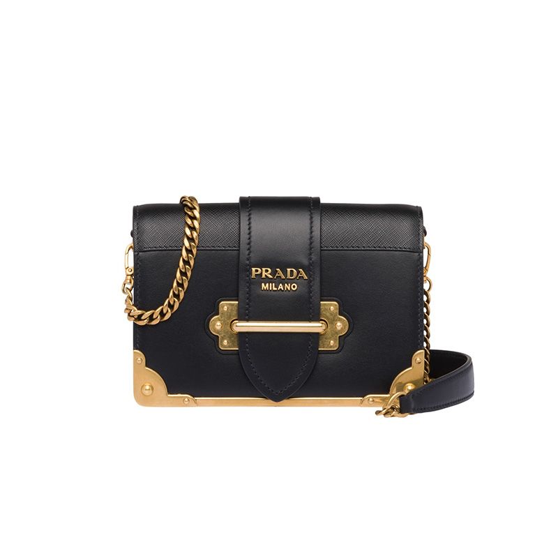 Prada 1BH018 Calf Leather Cahier Bag In Black