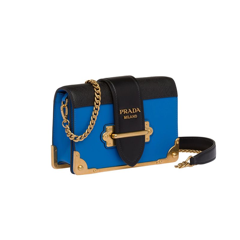 Prada 1BH018 Calf Leather Cahier Bag In Blue