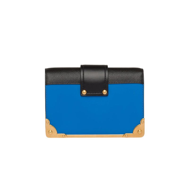 Prada 1BH018 Calf Leather Cahier Bag In Blue