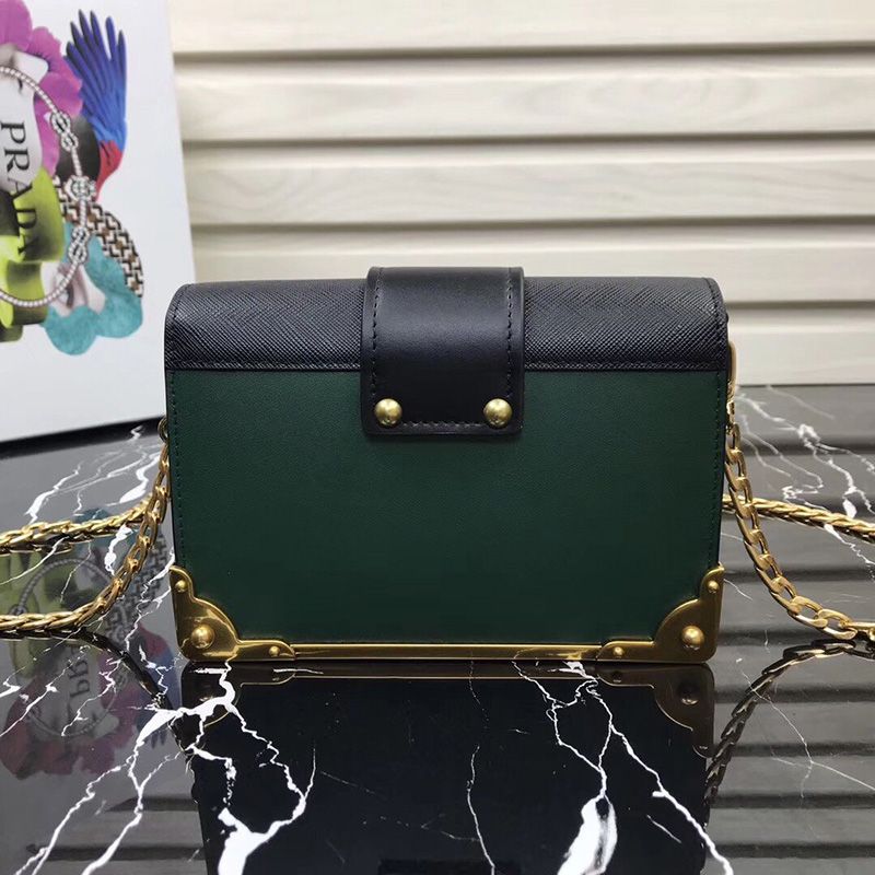 Prada 1BH018 Calf Leather Cahier Bag In Green