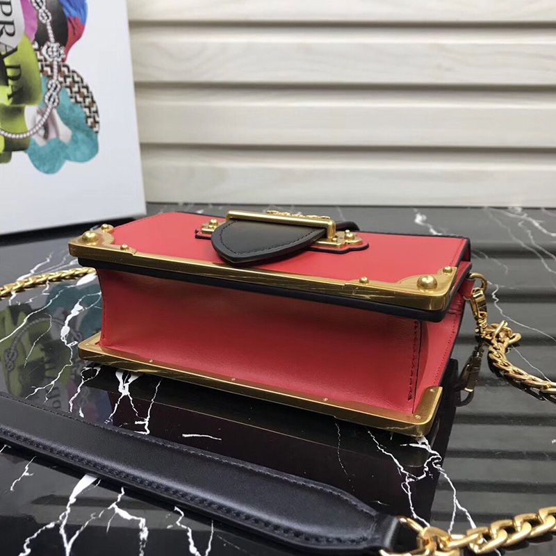 Prada 1BH018 Calf Leather Cahier Bag In Red